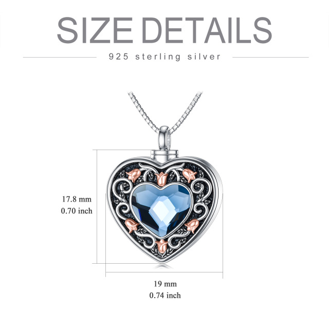 Sterling Silver Two-tone Heart Shaped Crystal Rose & Heart Urn Necklace for Ashes with Engraved Word-5