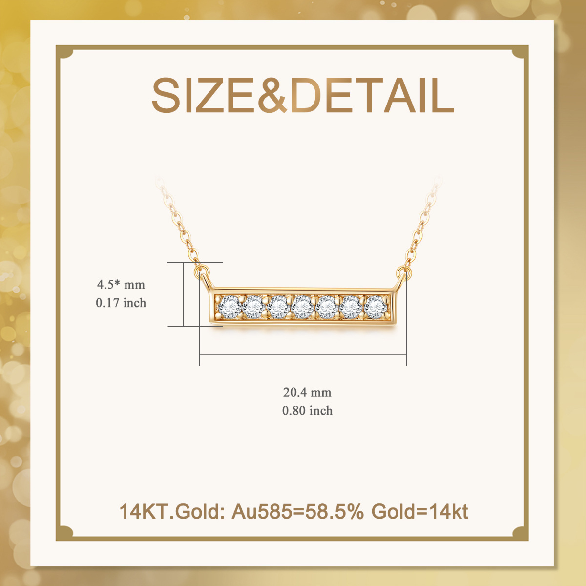 14K Gold Moissanite Bar Pendant Necklace-6