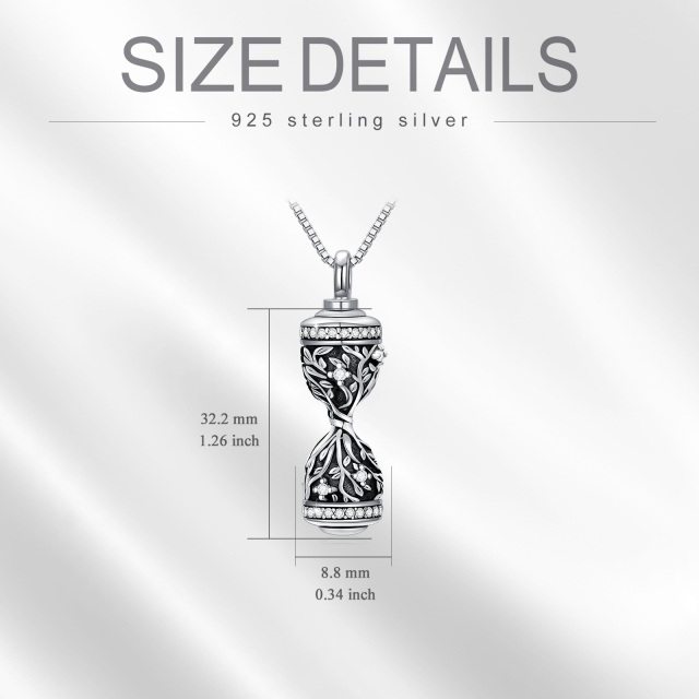 Sterling Silver Cubic Zirconia Tree Of Life & Hourglass Urn Necklace for Ashes-3