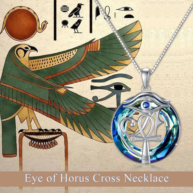 Sterling Silver Circular Shaped Ankh & Eye Of Horus Crystal Pendant Necklace-5