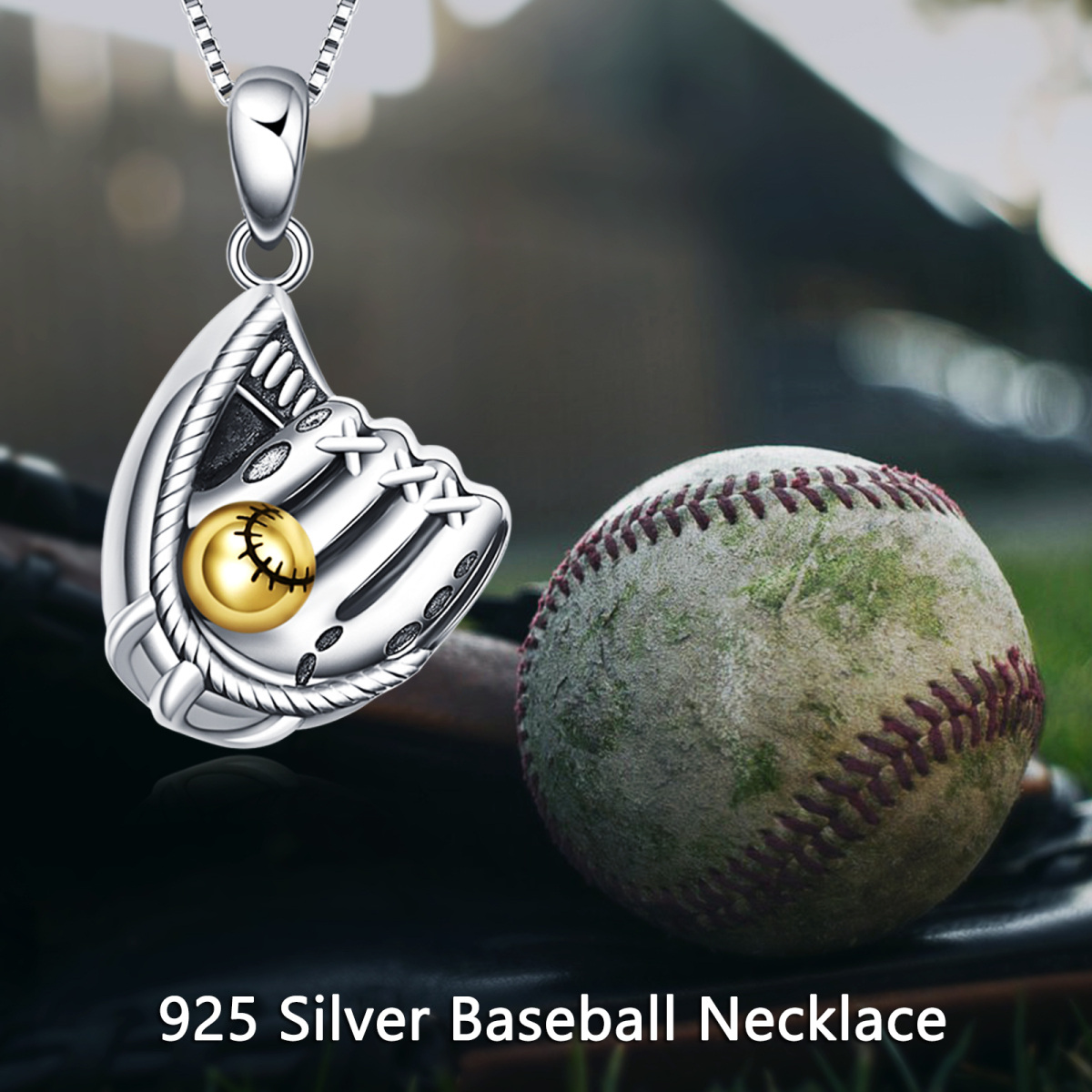 Collier en argent sterling avec urne de baseball bicolore-3