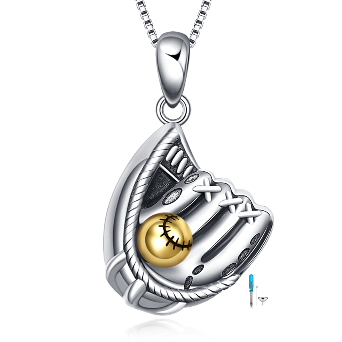 Sterling Silver Two-tone Baseball Urn Necklace for Ashes-1