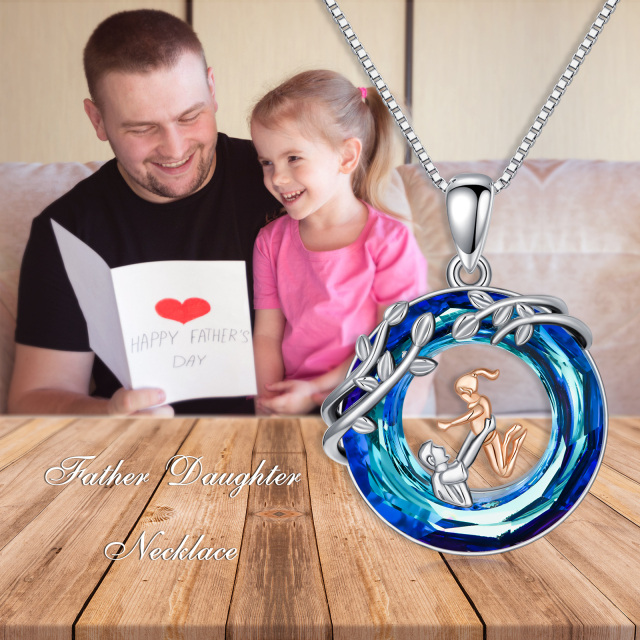 Collier pendentif père et fille en argent sterling avec feuilles de cristal-4