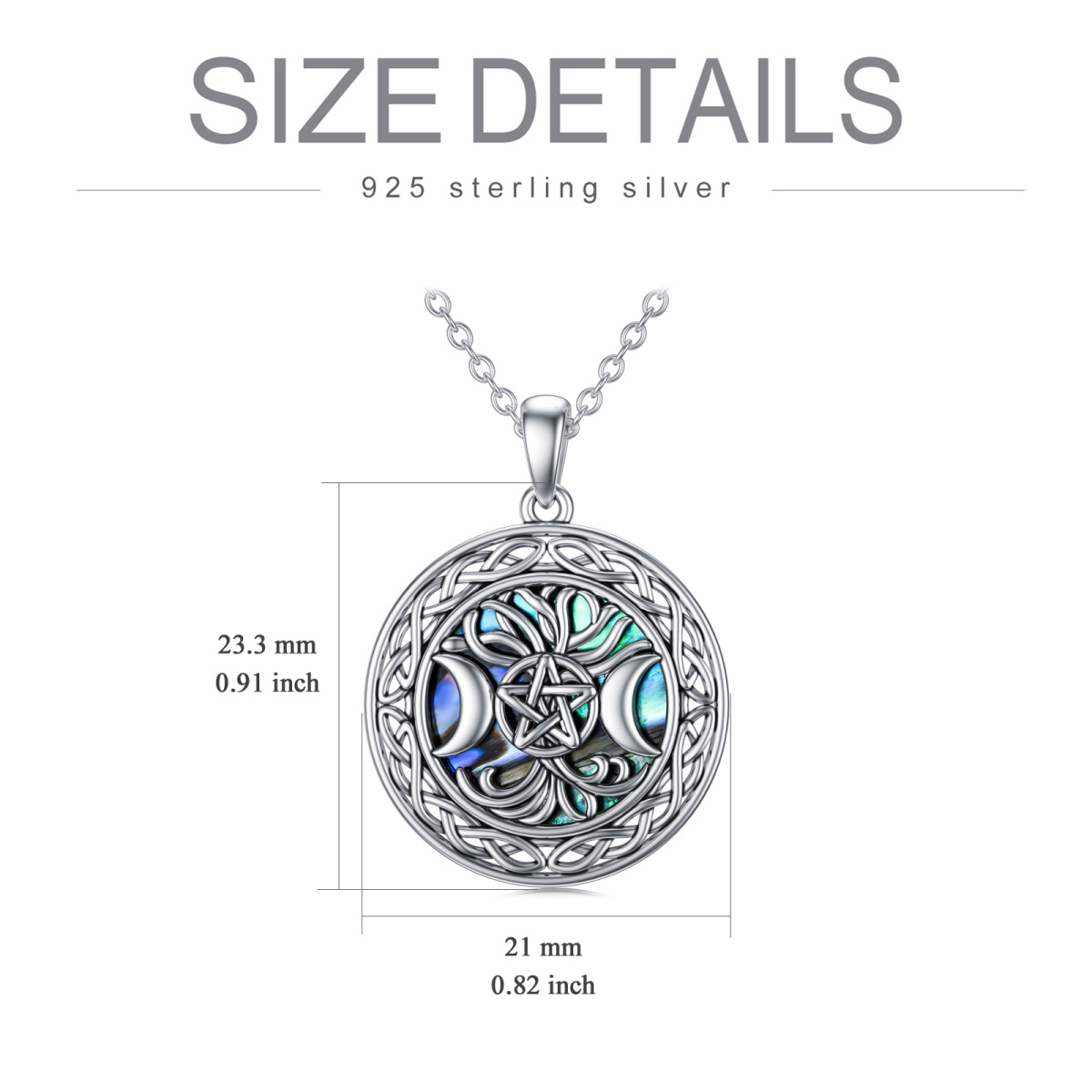 Sterling Silver Round Abalone Shellfish Tree Of Life & Moon & Pentagram Pendant Necklace-5