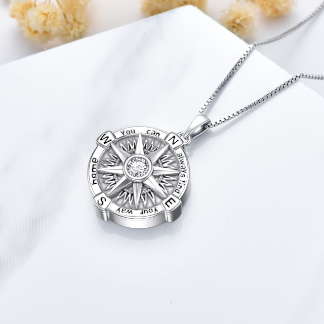 Sterling Silver Cubic Zirconia Compass Urn Necklace for Ashes-3