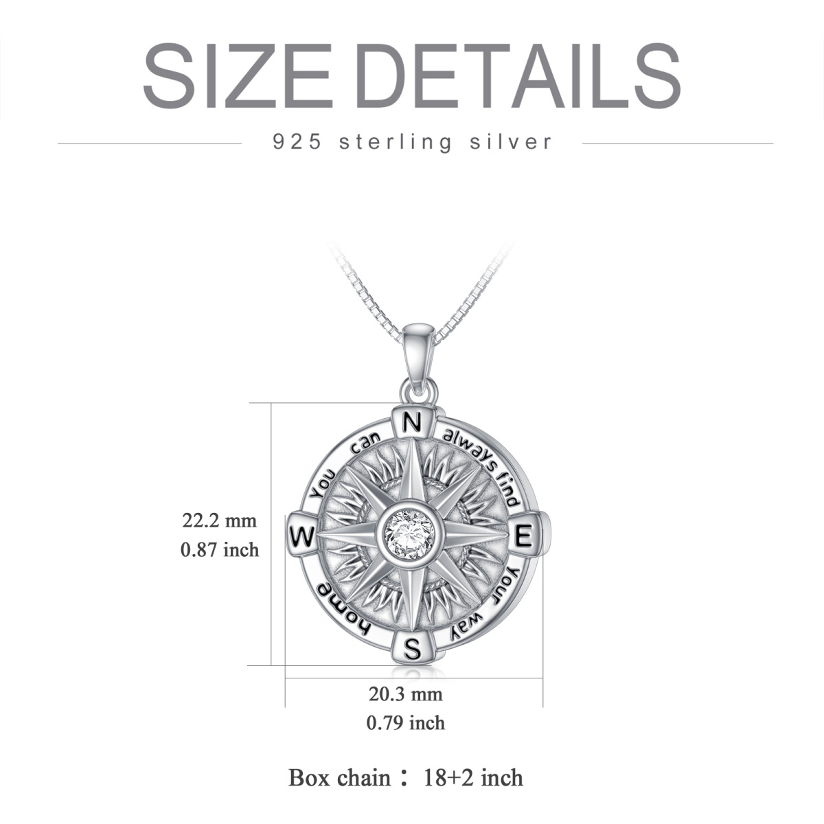 Sterling Silber Cubic Zirkonia Kompass Urne Halskette für Asche-5