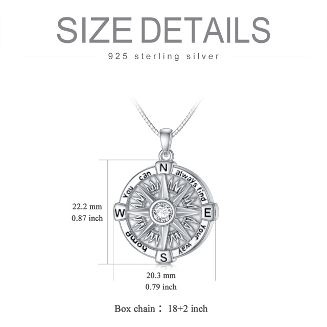 Sterling Silver Cubic Zirconia Compass Urn Necklace for Ashes-4