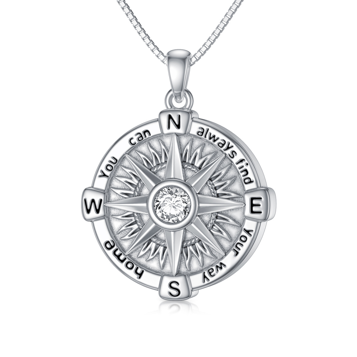 Sterling Silver Cubic Zirconia Compass Urn Necklace for Ashes-1
