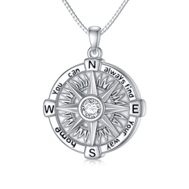 Sterling Silver Cubic Zirconia Compass Urn Necklace for Ashes-0