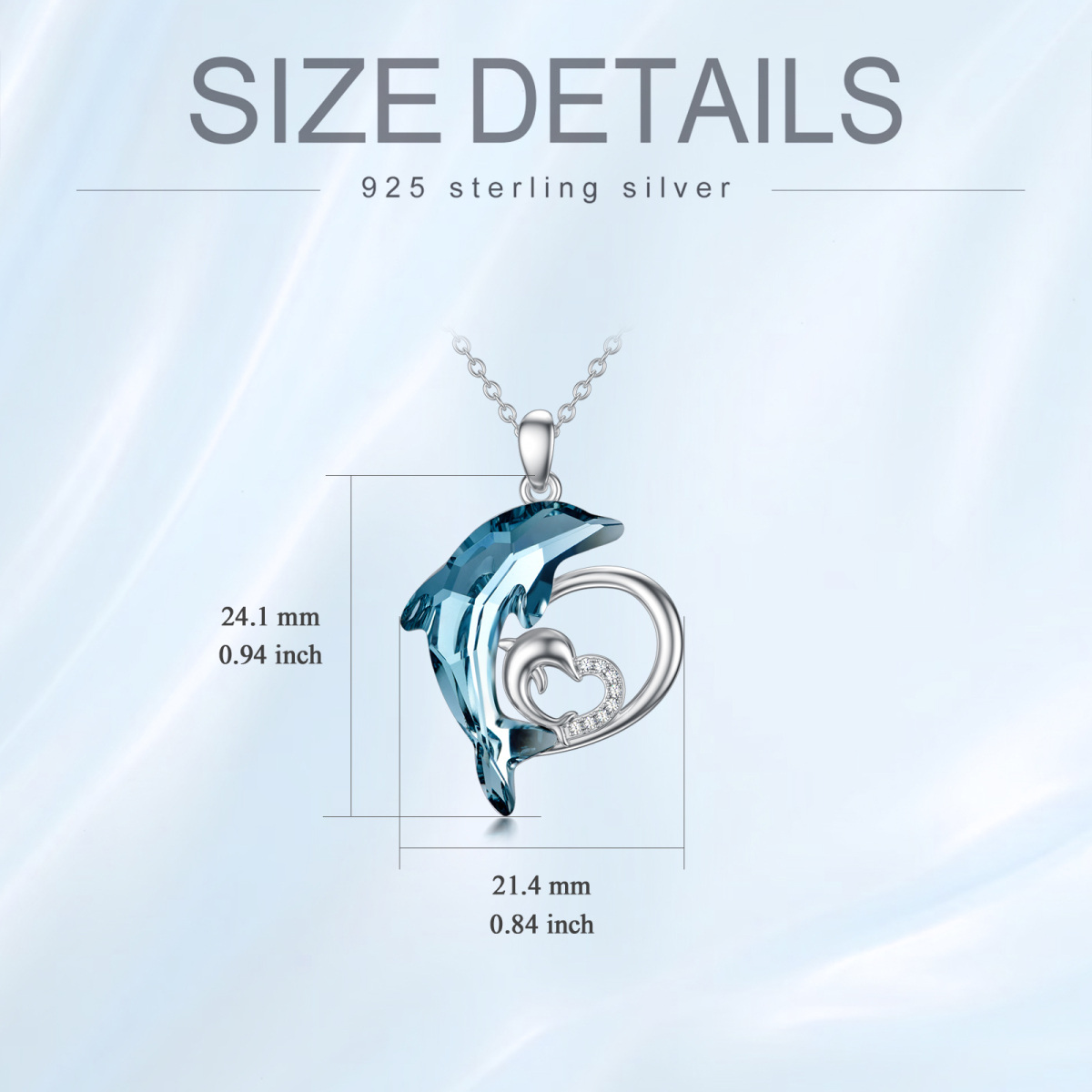 Sterling Silver Blue Crystal Mama Dolphin & Baby Heart Pendant Necklace-6