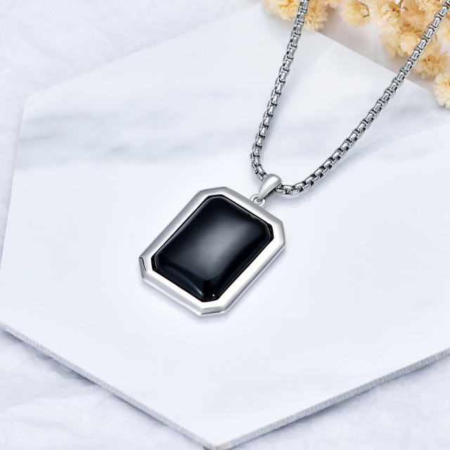 Sterling Silver Princess-square Shaped Agate Square Pendant Necklace-3