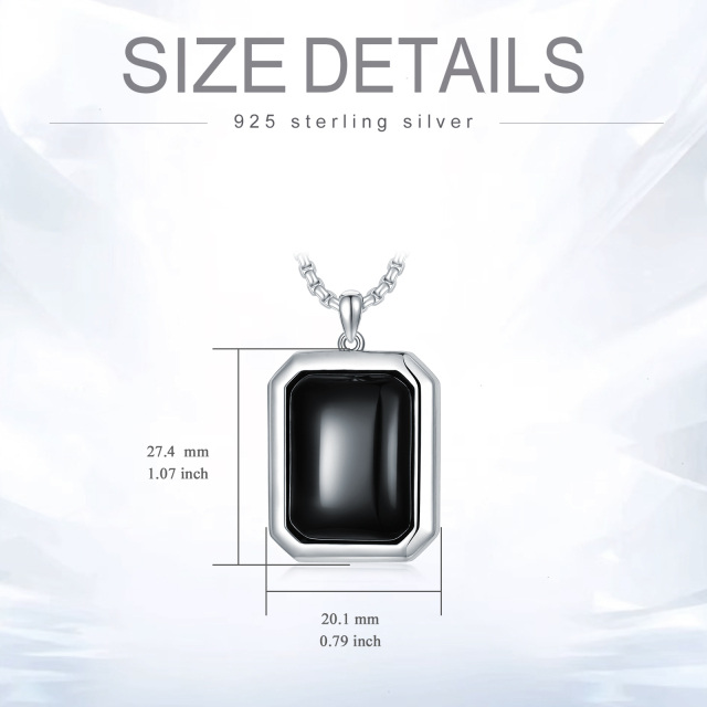 Sterling Silver Princess-square Shaped Agate Square Pendant Necklace-4