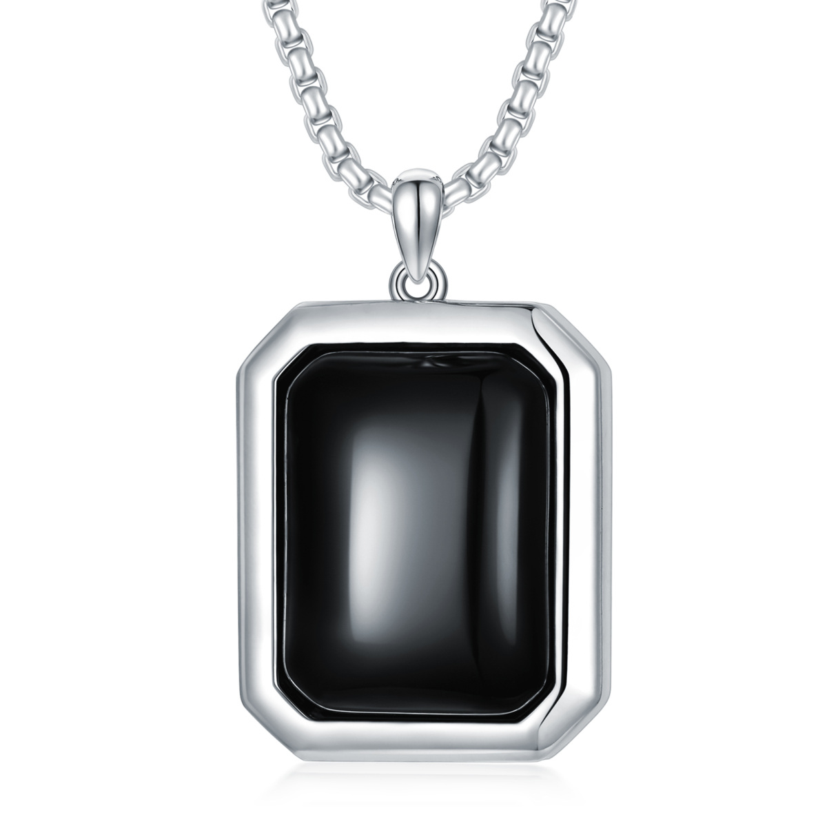 Sterling Silver Princess-square Shaped Agate Square Pendant Necklace-1