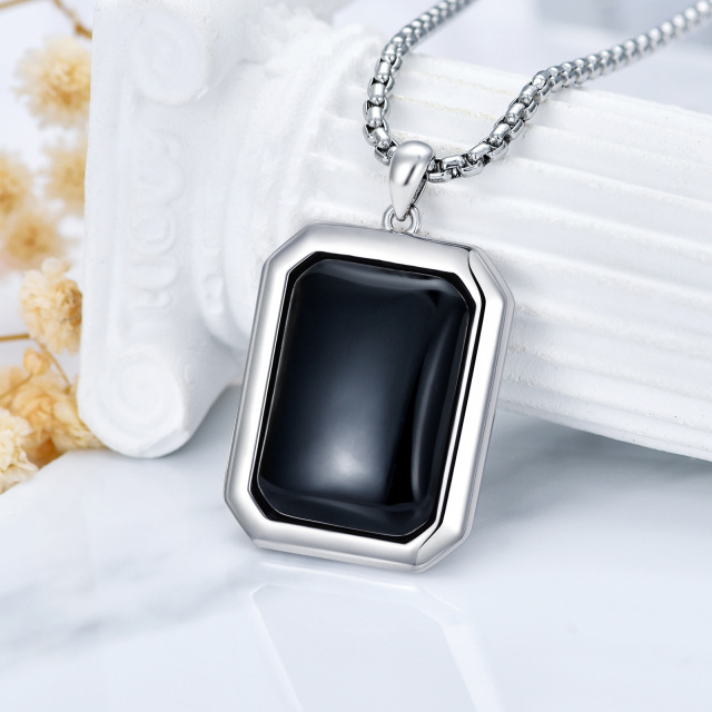 Sterling Silver Princess-square Shaped Agate Square Pendant Necklace-2