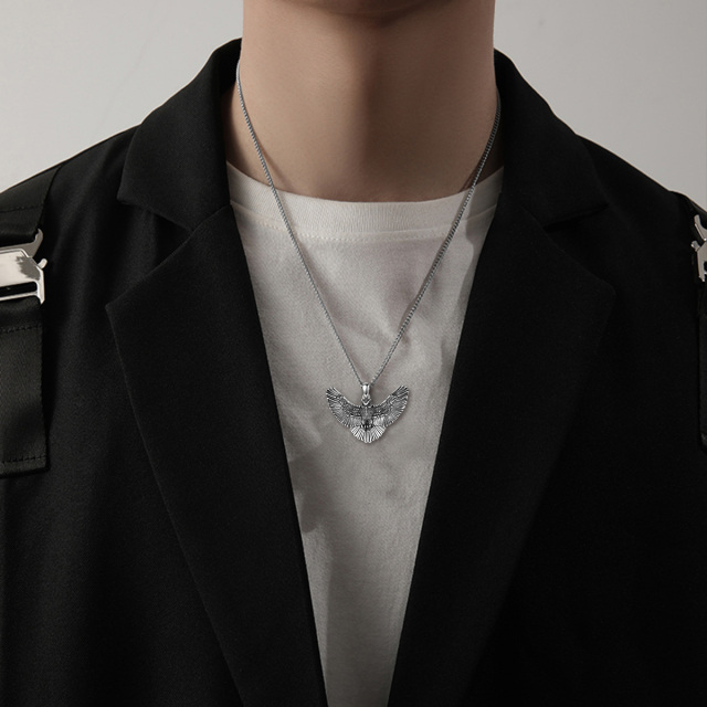 Sterling Silver Owl Pendant Necklace for Men-2