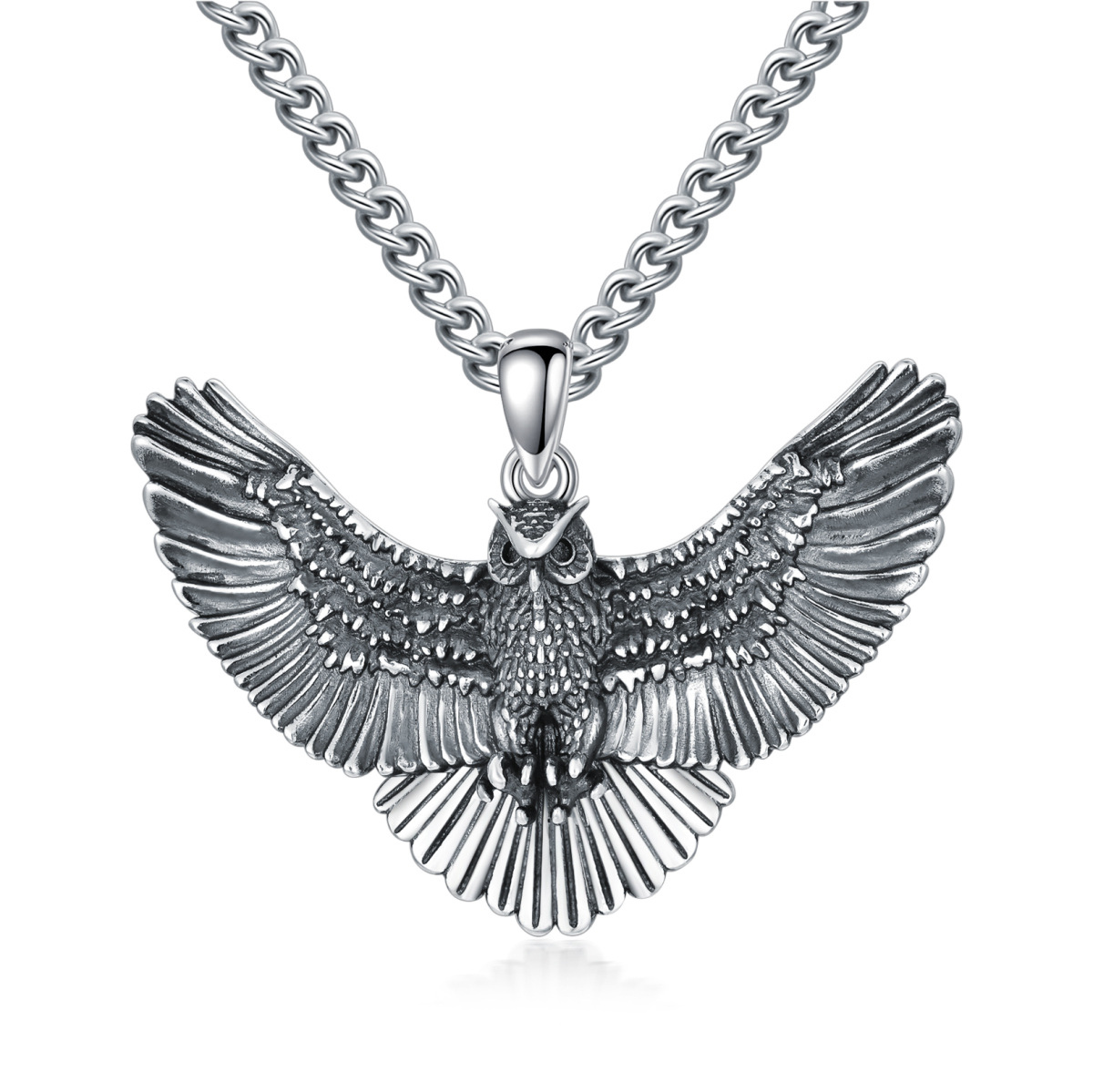 Sterling Silver Owl Pendant Necklace for Men-1
