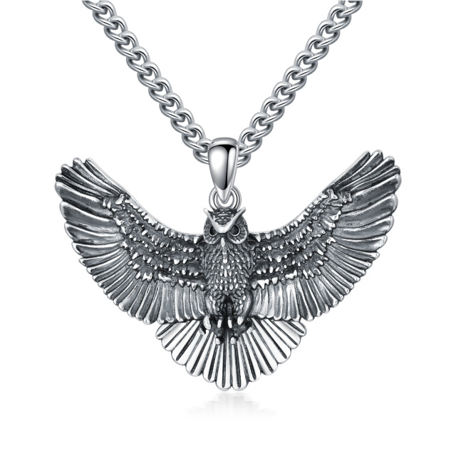 Sterling Silver Owl Pendant Necklace for Men-0