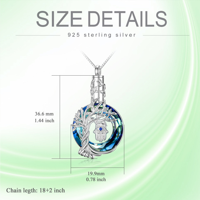 Sterling Silber Runde Kristall Baum des Lebens & Evil Eye & Hamsa Hand Urn Halskette für A-4