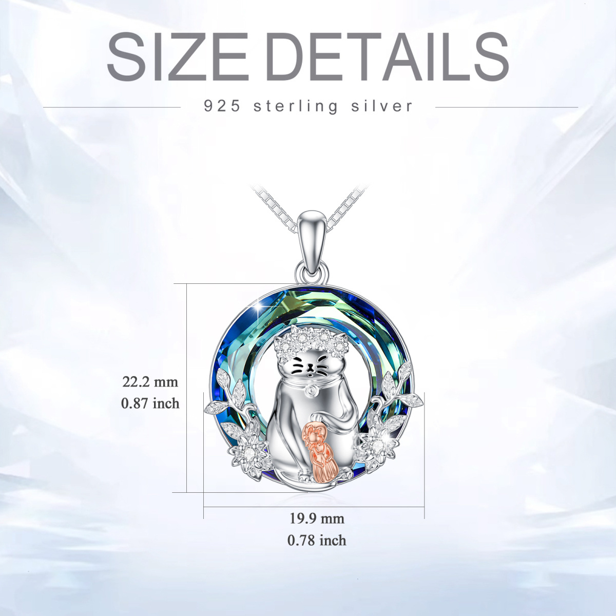 Sterling Silber zweifarbig kreisförmig Katze & Wildblumen Kristall Anhänger Halskette-5