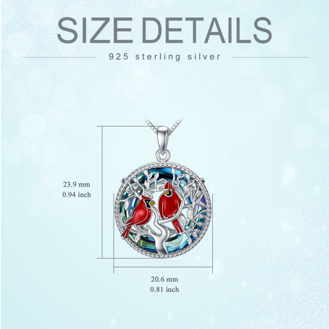 Sterling Silver Circular Shaped Crystal Cardinal & Tree Of Life Urn Necklace for Ashes with Engraved Word-5