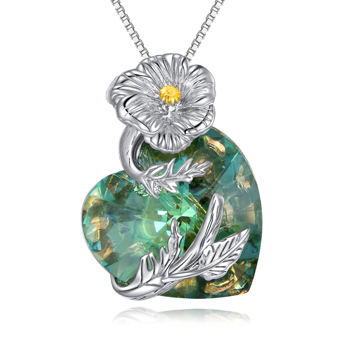 Sterling Silver Crystal Poppy Pendant Necklace-1