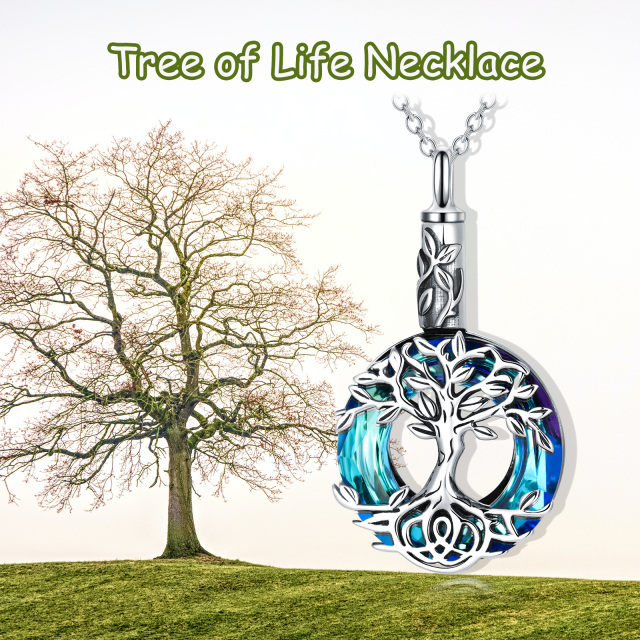 Sterling Silver Round Crystal Tree Of Life Urn Necklace for Ashes-4