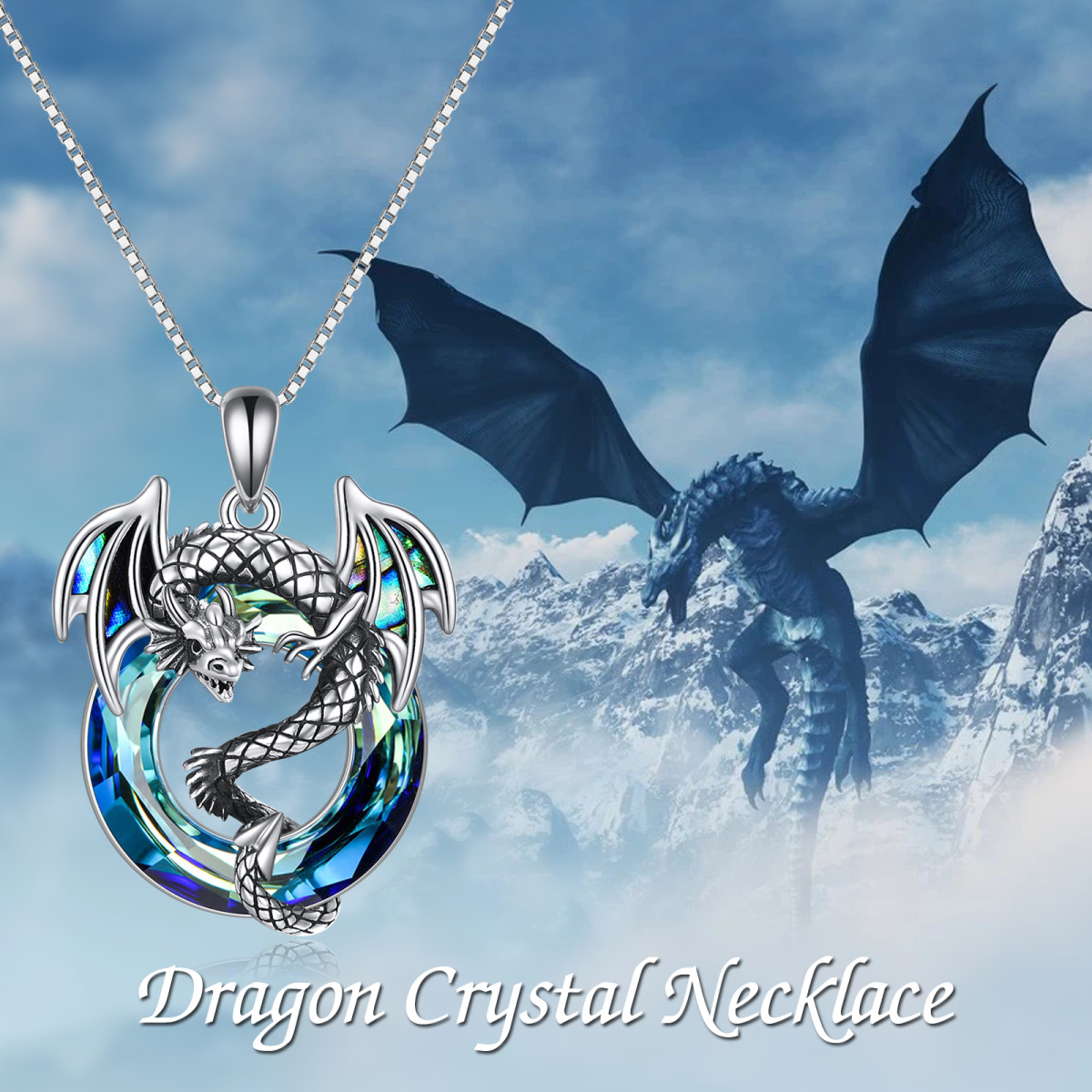 Collares de dragón de plata de ley para mujer con colgante de dragón y cristal-6
