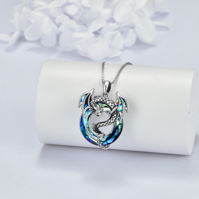 Colares de dragão de prata esterlina para mulheres joias com pingente de dragão com cristal-2
