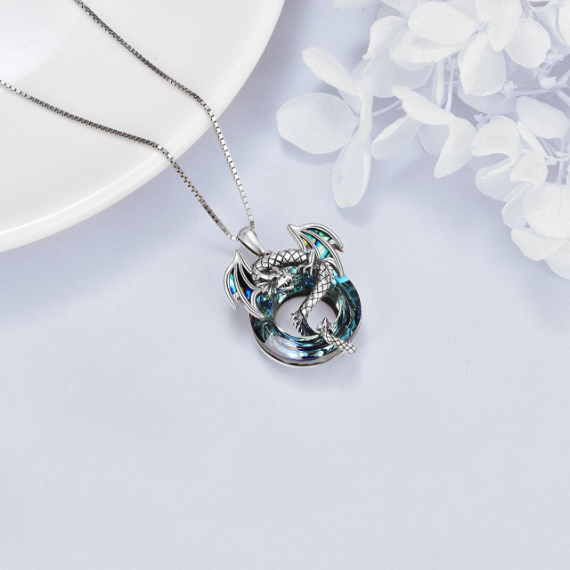 Colares de dragão de prata esterlina para mulheres joias com pingente de dragão com cristal-3