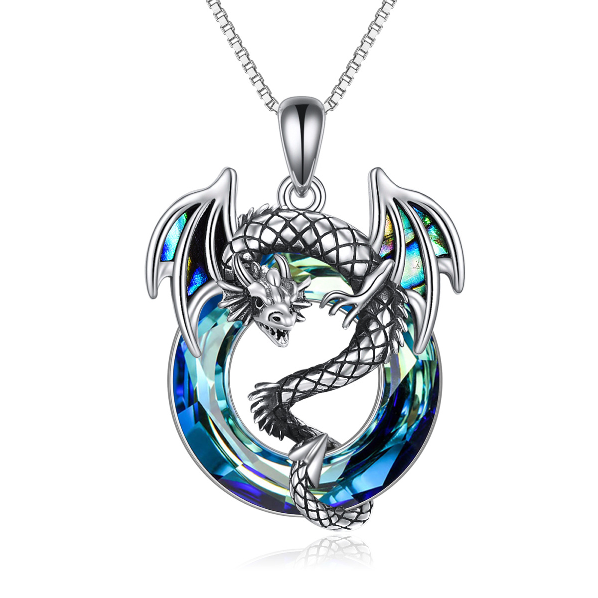 Collares de dragón de plata de ley para mujer con colgante de dragón y cristal-1