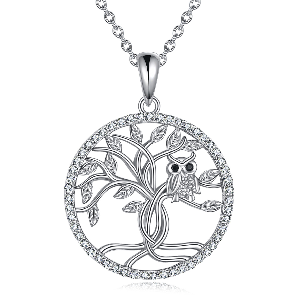 Sterling Silber Eule auf Baum des Lebens Anhänger Halskette-1