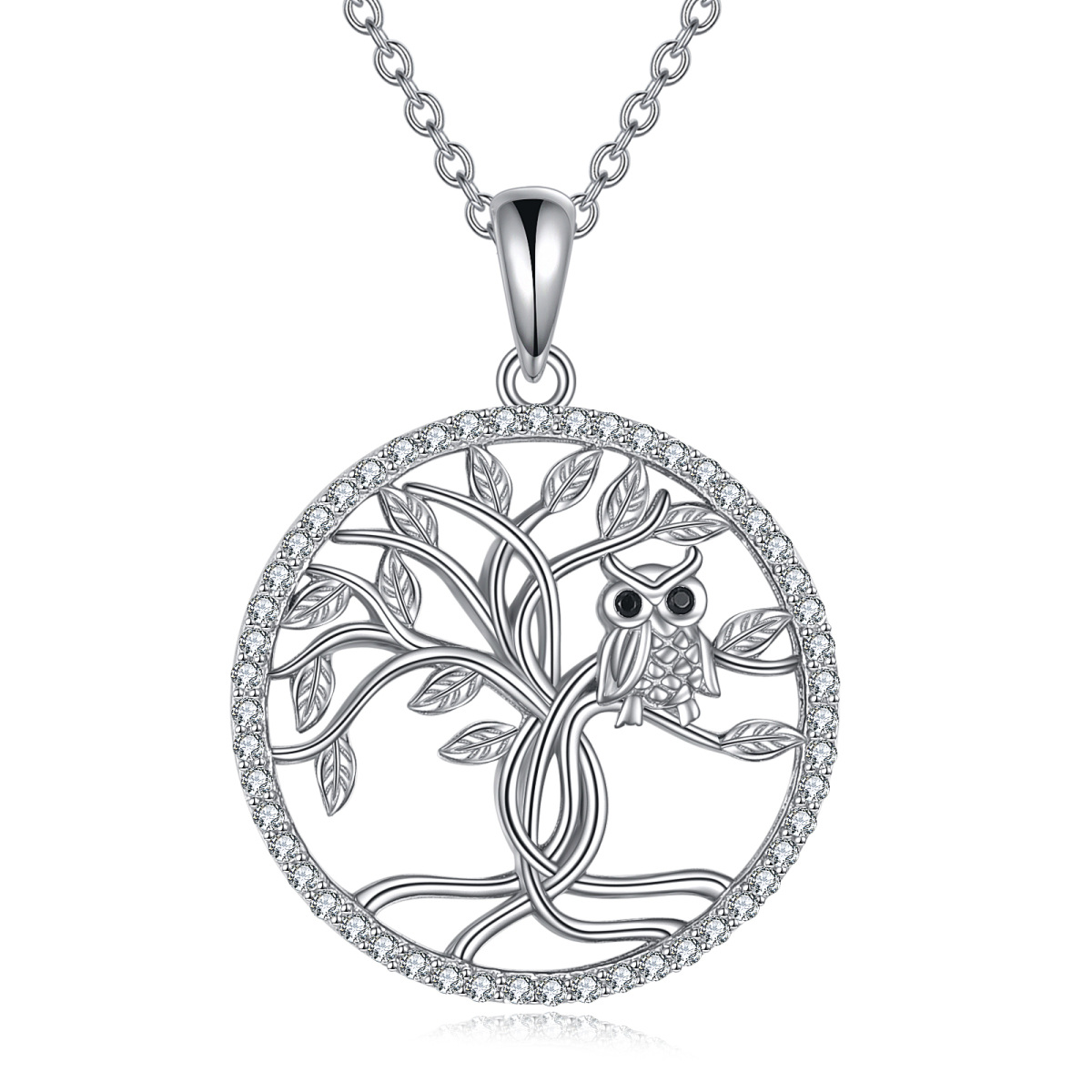 Sterling Silver Owl on Tree Of Life Pendant Necklace-1