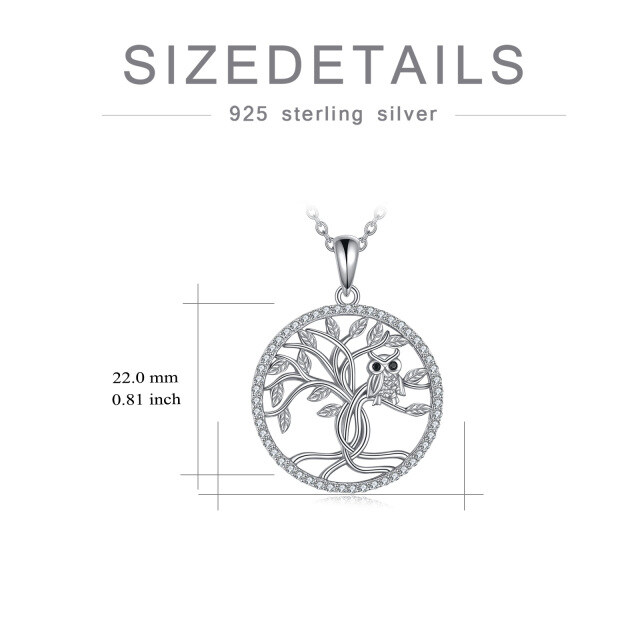 Sterling Silver Owl on Tree Of Life Pendant Necklace-3