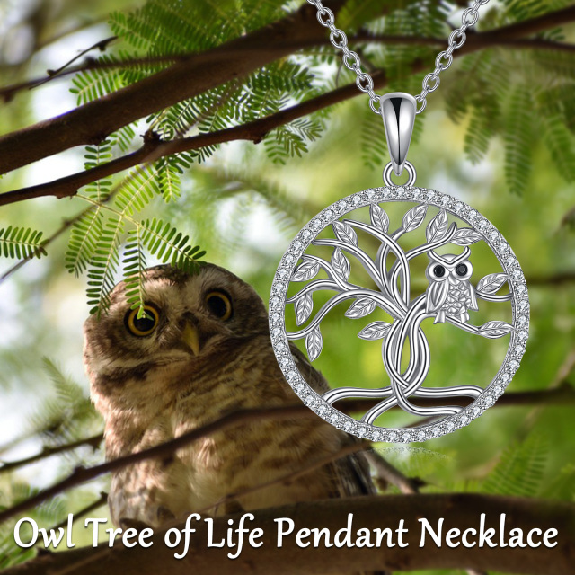 Sterling Silver Owl on Tree Of Life Pendant Necklace-4