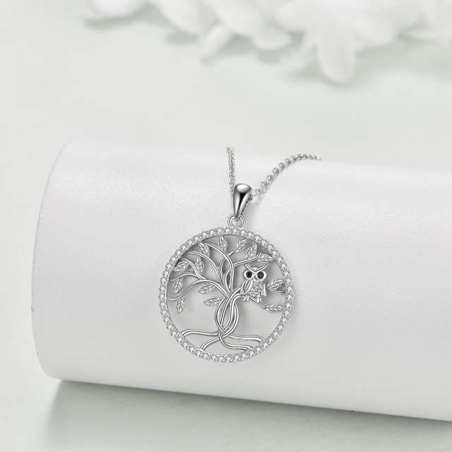 Sterling Silver Owl on Tree Of Life Pendant Necklace-1