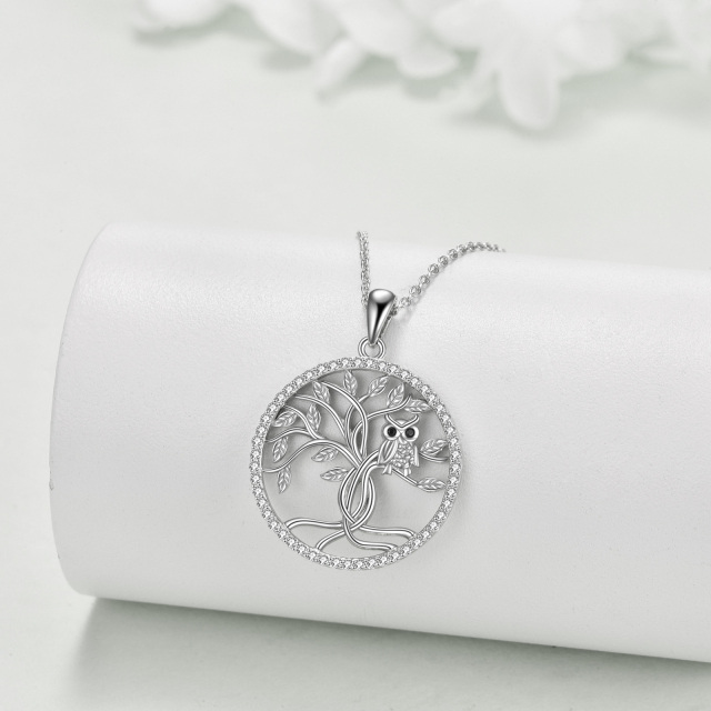 Collier pendentif hibou en argent sterling sur arbre de vie-1