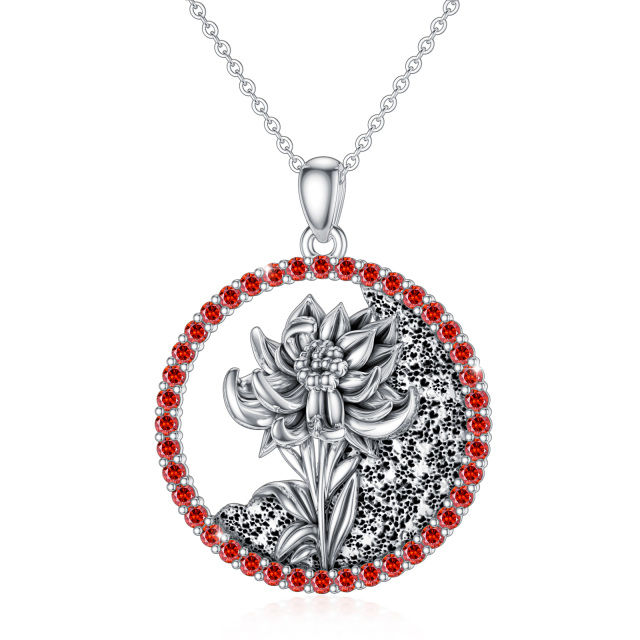 Sterling Silver Circular Shaped Cubic Zirconia & Personalized Birthstone Birth Flower & Snowdrop Pendant Necklace-2