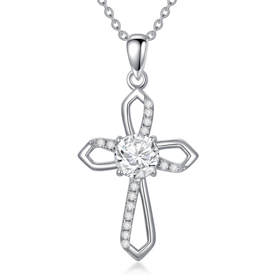 Collier avec pendentif en forme de croix d'Ankh en moissanite de forme circulaire en argent sterling