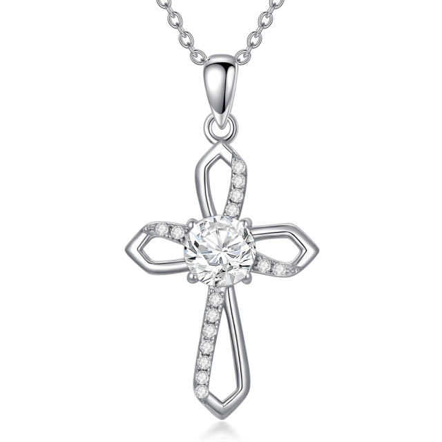 Sterling Silver Circular Shaped Moissanite Ankh & Cross Pendant Necklace-0