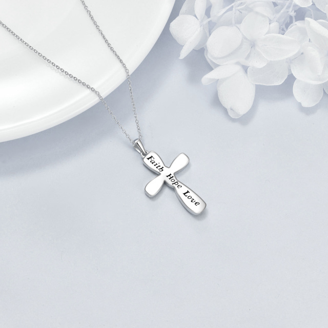 Sterling Silver Opal Cross Pendant Necklace with Engraved Word-2