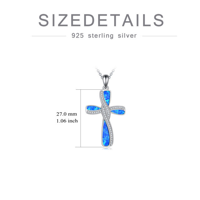 Sterling Silver Opal Cross Pendant Necklace with Engraved Word-3