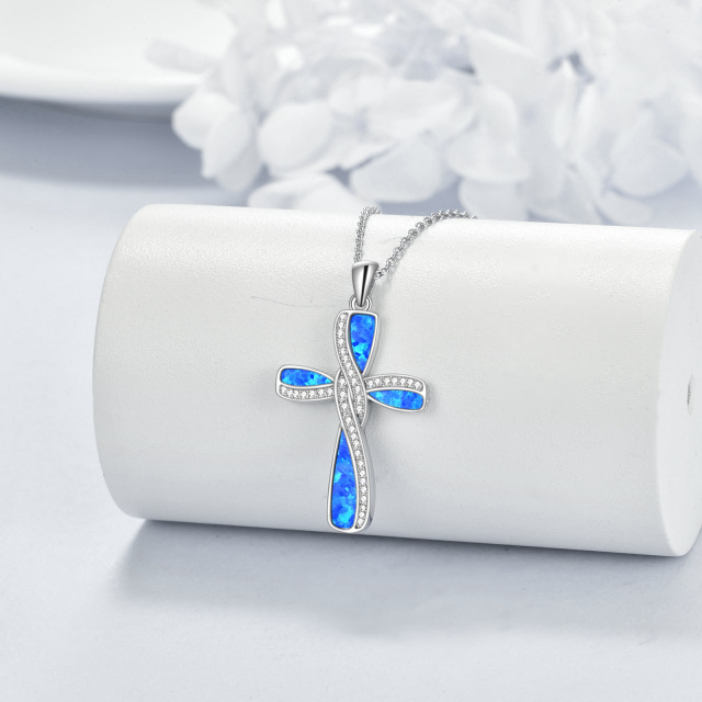 Sterling Silber Opal Kreuz Anhänger Halskette mit eingraviertem Wort-5