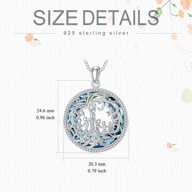 Sterling Silver Round Tree Of Life Crystal Pendant Necklace-3