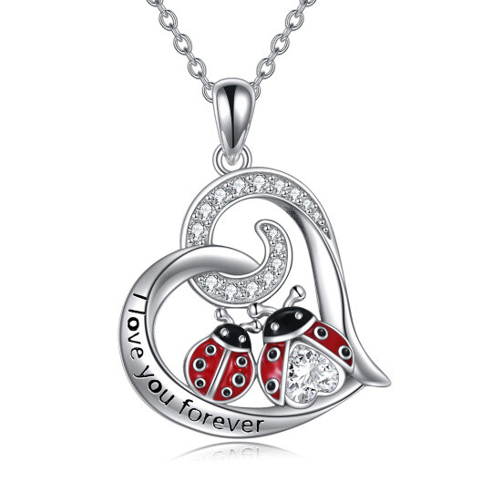 Collier avec pendentif en forme de coccinelle en argent sterling et oxyde de zirconium