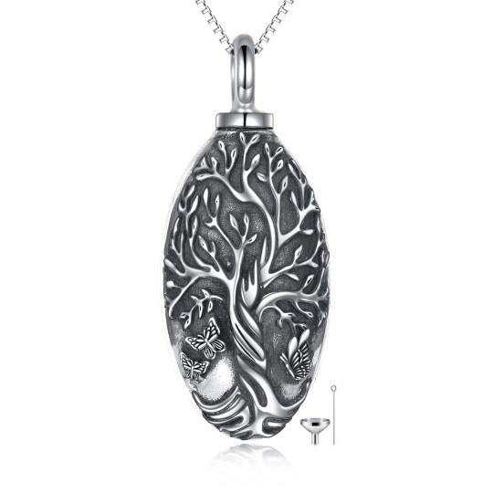 Collana per urne in argento sterling con farfalla e albero della vita per le ceneri