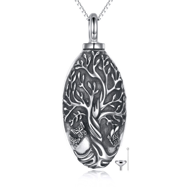 Collana per urne in argento sterling con farfalla e albero della vita per le ceneri-1