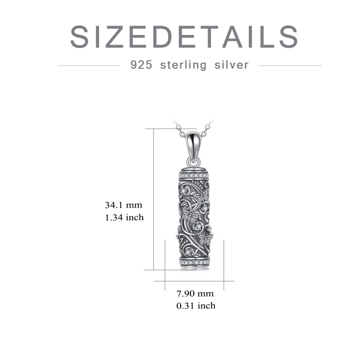 Sterling Silber Cubic Zirkonia Schmetterling auf Bar Urne Halskette für Asche-5