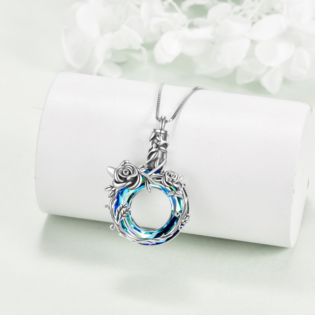 Sterling Silver Circular Shaped Crystal Rose Urn Necklace for Ashes-3