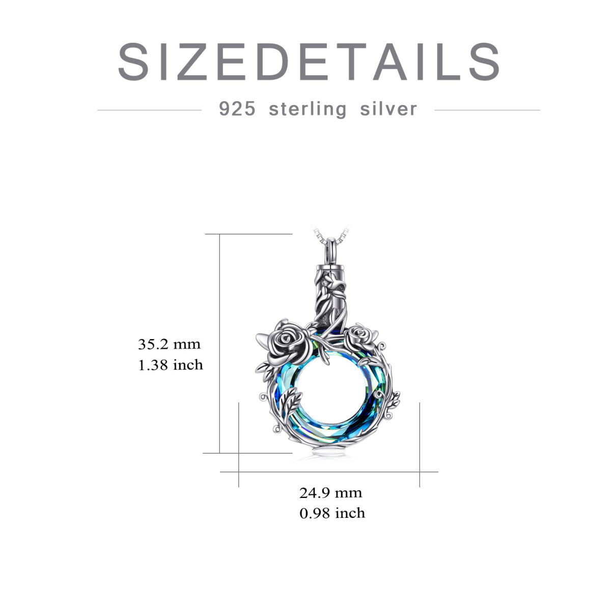 Sterling Silver Circular Shaped Crystal Rose Urn Necklace for Ashes-5