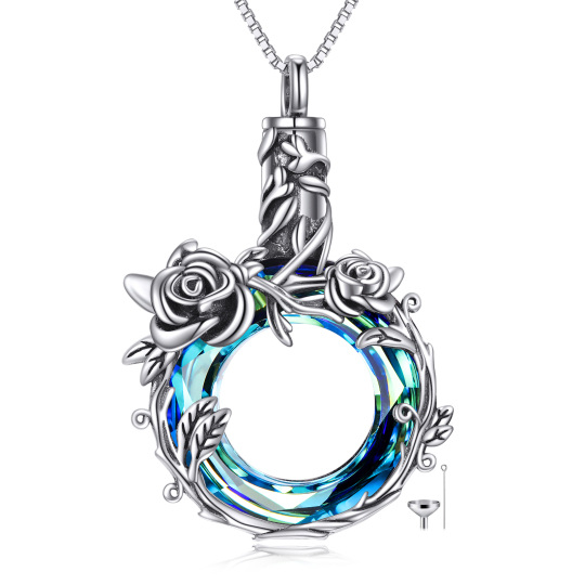 Sterling Silver Circular Shaped Crystal Rose Urn Necklace for Ashes